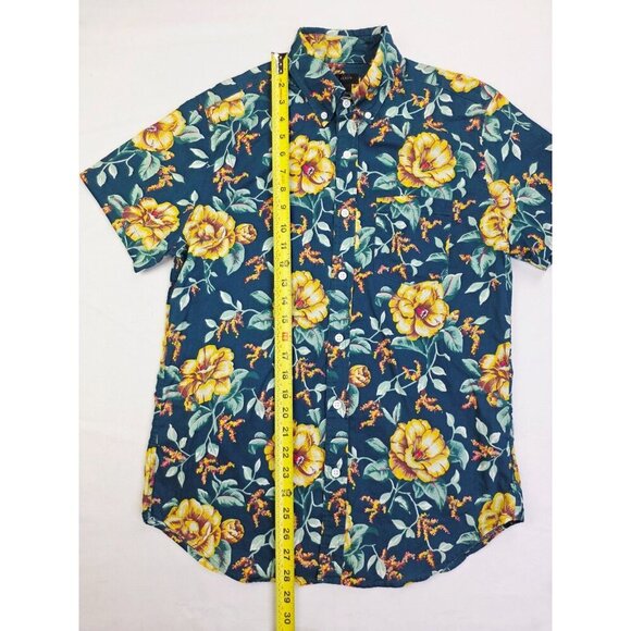J. Crew Size Small Mens Blue Floral Short Sleeve Button Down Cotton Shirt - Picture 9 of 10